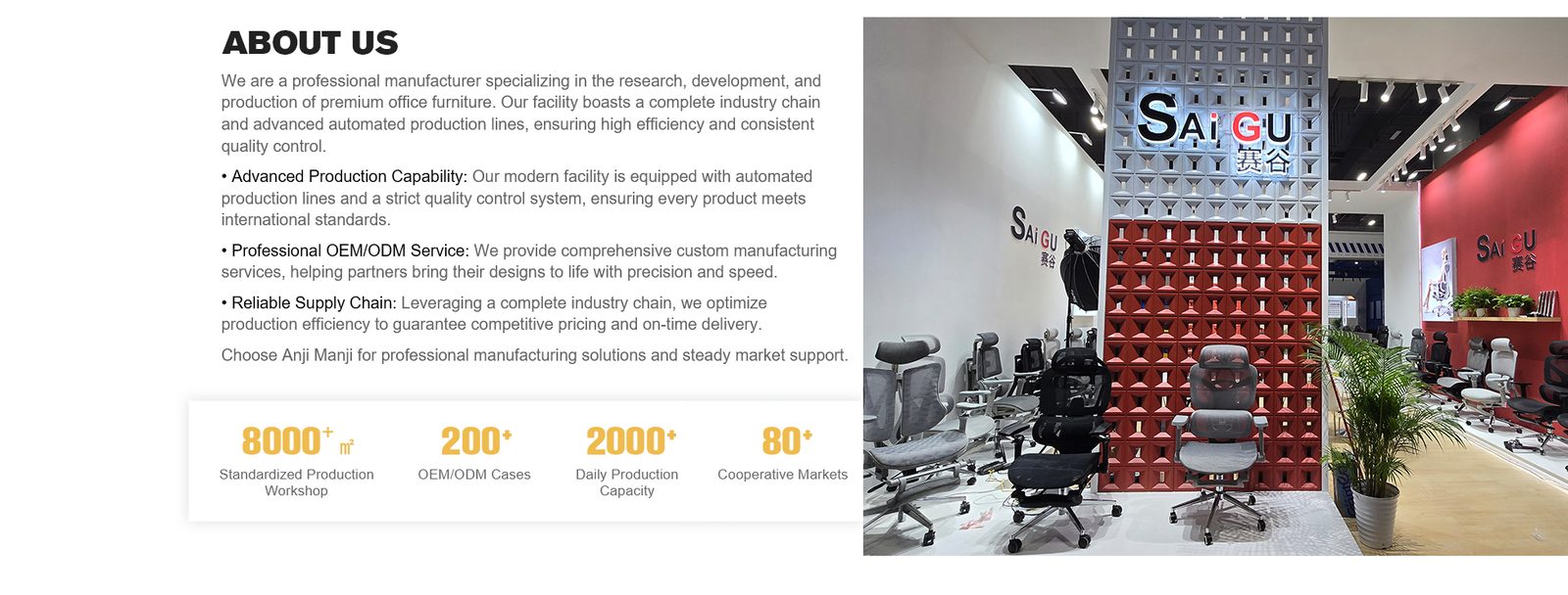 SaiguTechs about us factory capability and showroom